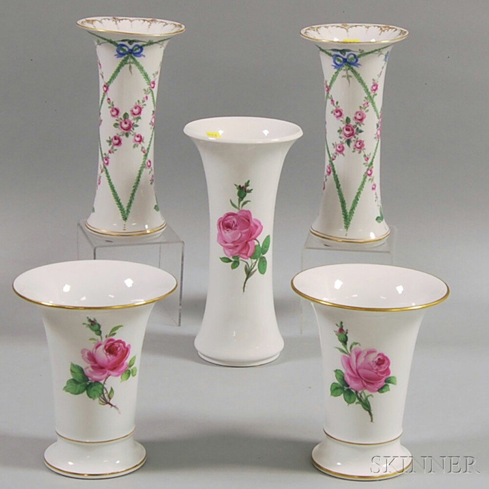 Appraisal: Five German Porcelain Vases late th century two pairs and