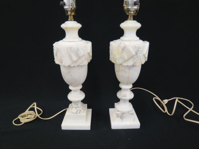 Appraisal: Pair of Carved Marble Lamps classical form body