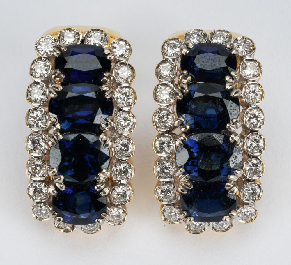 Appraisal: PAIR OF KARAT YELLOW GOLD DIAMOND SAPPHIRE EARRINGScontaining eight oval