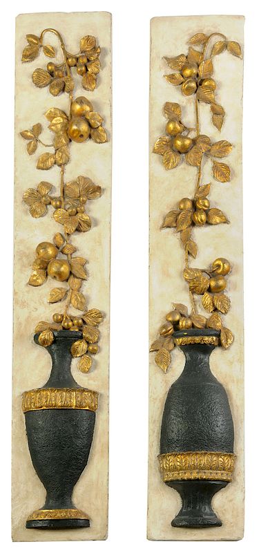 Appraisal: Pair Decorative Wall Plaques high relief plaster urns issuing gilt