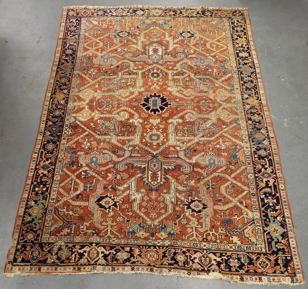 Appraisal: ANTIQUE PERSIAN ORIENTAL HERIZ ROOM SIZE CARPET Middle East Early