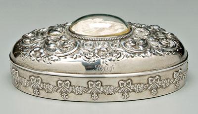 Appraisal: Repouss eacute sterling jewelry box oval with dome top scroll