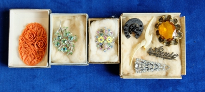 Appraisal: A collection of various costume jewellery brooches including marcasite coral