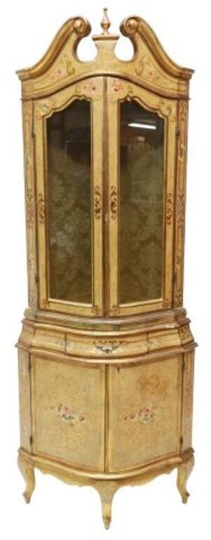 Appraisal: Italian Florentine parcel gilt and paint decorated corner cabinet th