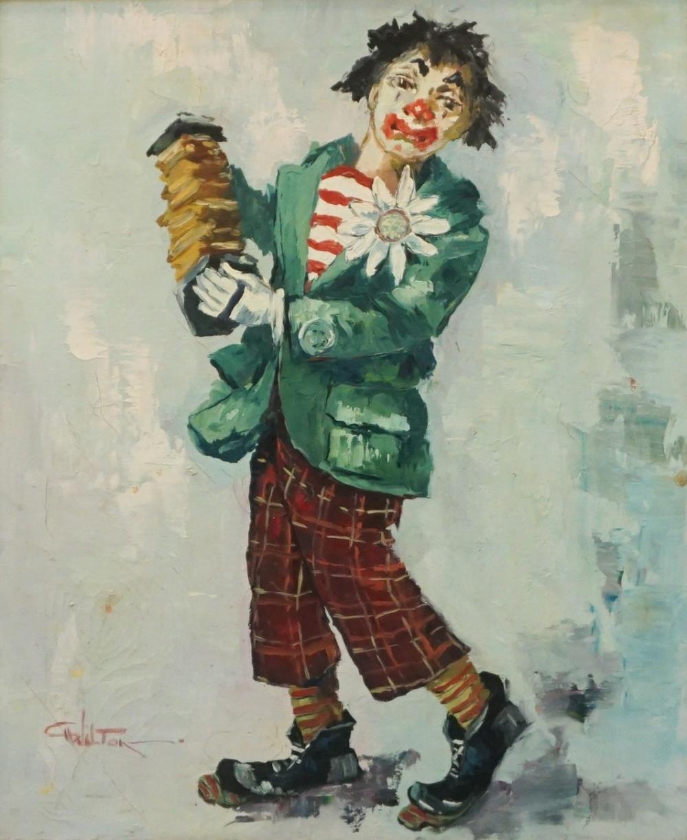 Appraisal: AMERICAN SCHOOL TH CENTURY SAD CLOWN OIL ON CANVAS SIGNED