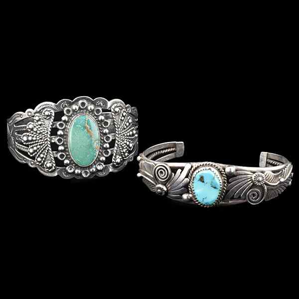 Appraisal: Navajo Curio Trade Bracelets with Turquoise lot of Each ornamented