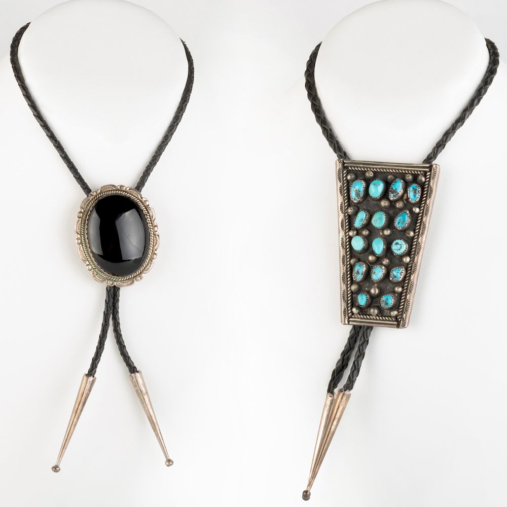 Appraisal: Silver and Onyx Bolo Tie and a Silver and Turquoise