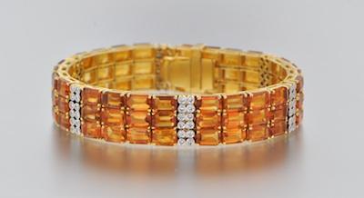 Appraisal: An k Yellow Gold Citrine and Diamond Bracelet k yellow