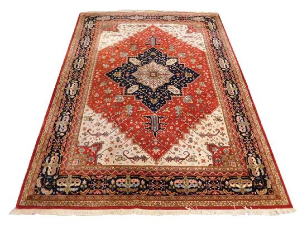 Appraisal: RUG Modern Indo Persian Heriz design carpet blue center medallion