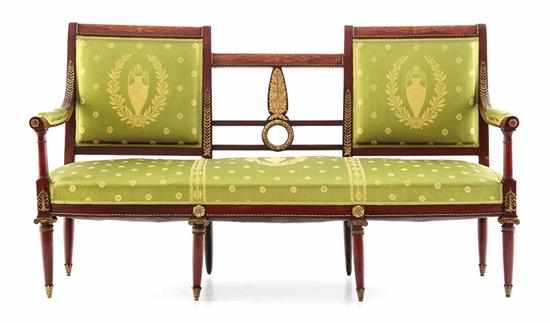 Appraisal: Continental inlaid mahogany bronze-mounted tripleback settee late th century central