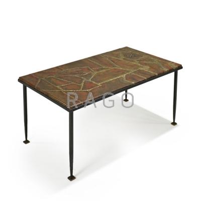 Appraisal: STUDIO Patchwork coffee table USA s Patinated and welded copper