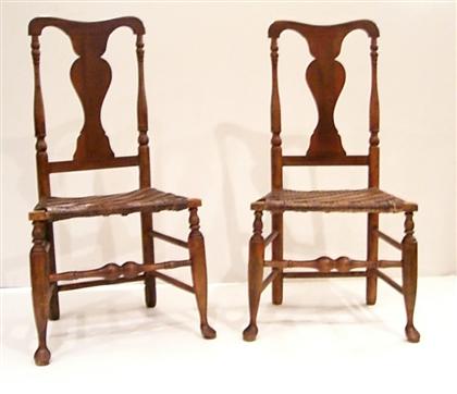 Appraisal: Pair of Queen Anne maple rush seat side chairs hudson