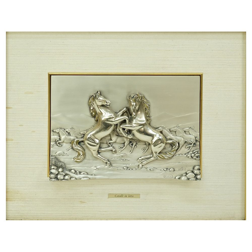 Appraisal: Valenti Silver Relief Sculpture Valenti Italian th C Silver Relief