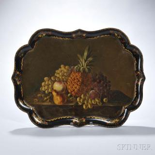 Appraisal: Victorian Papier-mache Tray with Painted Fruit England th century with