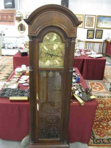 Appraisal: Fine Mahogany Grandfather Clock by Trend fancy brass dial moonphase