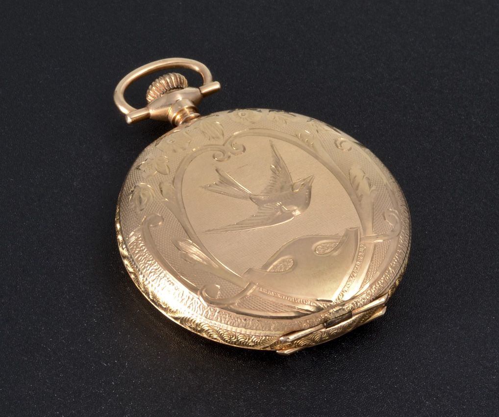 Appraisal: K YELLOW GOLD WALTHAM HUNTER CASE POCKET WATCH Circa size