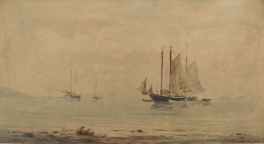 Appraisal: FINE KENNETH M LYON WATERCOLOR PAINTING Boats at Anchor in