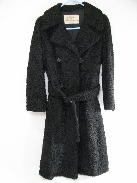 Appraisal: Vintage black Persian lambs coat with belt and black buttons