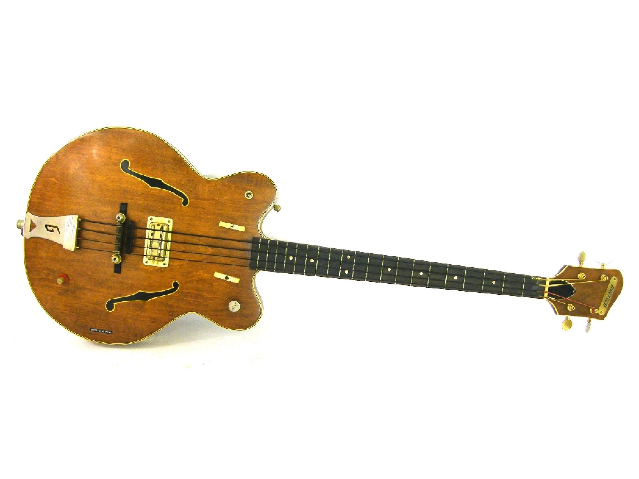 Appraisal: Early s Gretsch hollow body bass guitar natural walnut finish