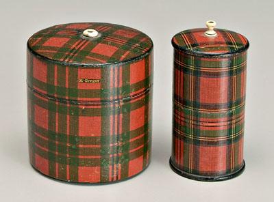 Appraisal: Two tartanware string boxes both cylindrical one McGregor tartan -