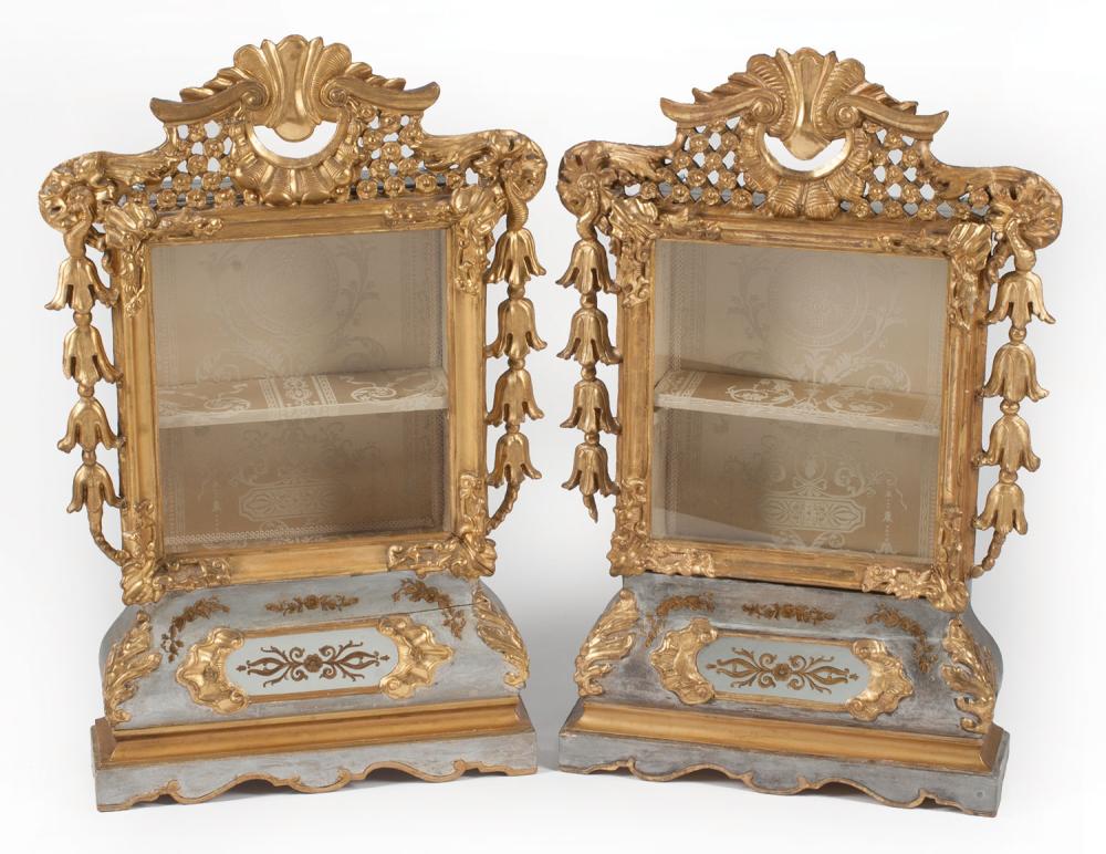 Appraisal: Fine Pair of Italian Parcel Gilt Miniature Vitrine Cabinets of