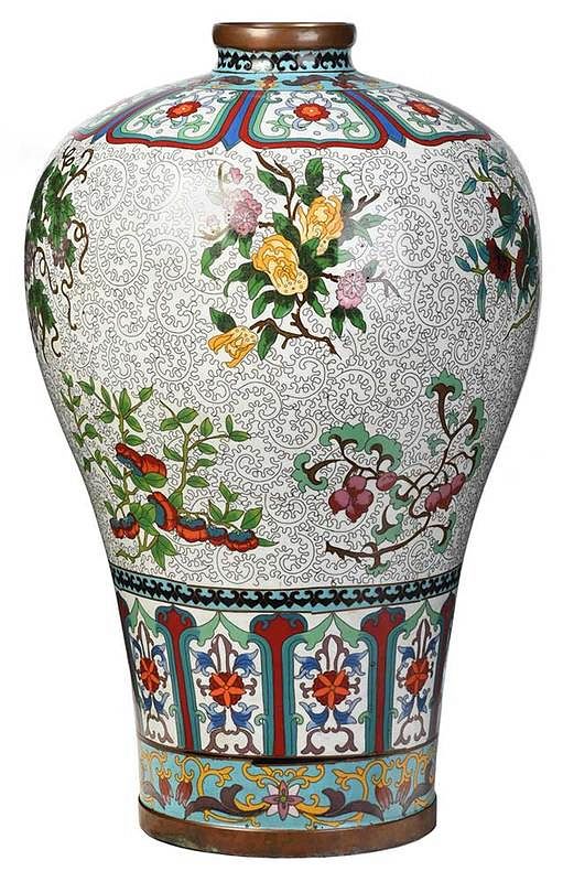 Appraisal: Large Baluster Form Chinese Cloisonne Vase white ground floral and