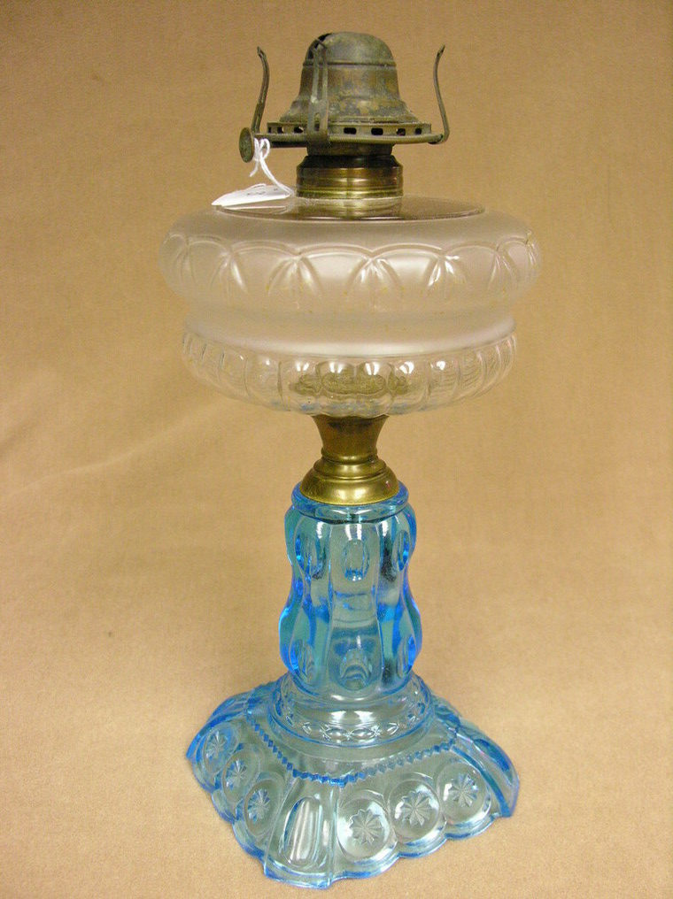 Appraisal: EAPG BLUE AND FROSTED CLEAR OIL LAMP h