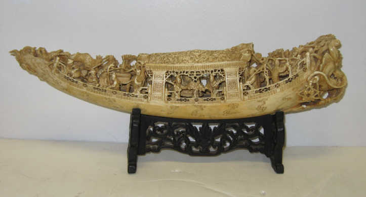 Appraisal: FINELY CARVED ASIAN IVORY TUSK Elaborately carved in the form