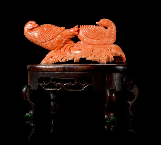 Appraisal: Sale Lot A Carved Coral Figural Group depicting two ducks