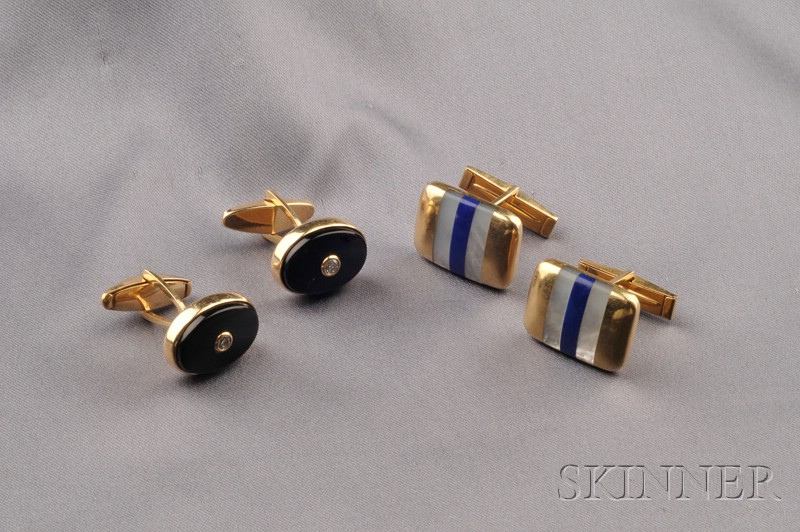 Appraisal: kt Gold and Hardstone Cuff Links Asch Grossbardt each shaped