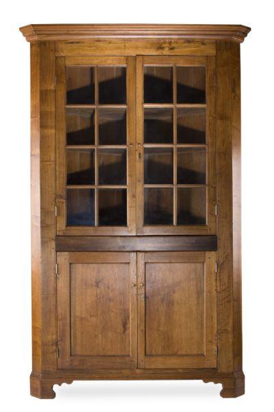 Appraisal: Southern Chippendale Corner Cupboard circa North Carolina walnut with yellow