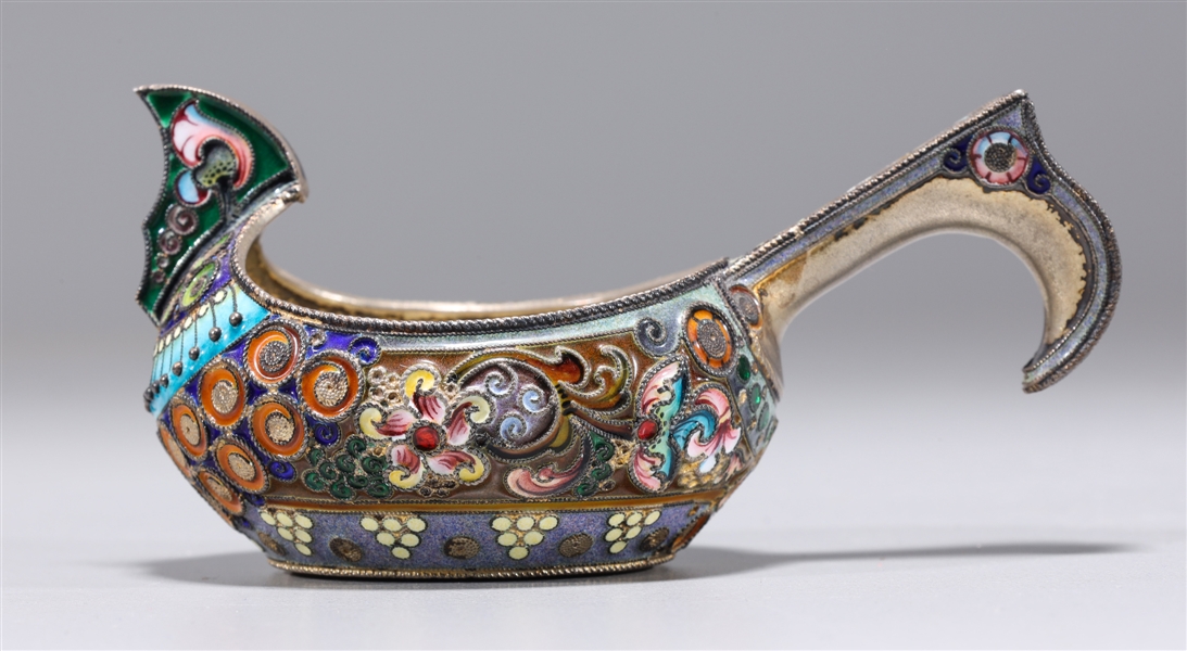 Appraisal: Antique enameled Russian silver metal vessel with elaborate designs to