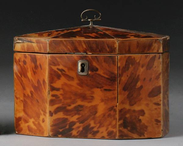 Appraisal: A George III tortoiseshell tea caddy late th century Of