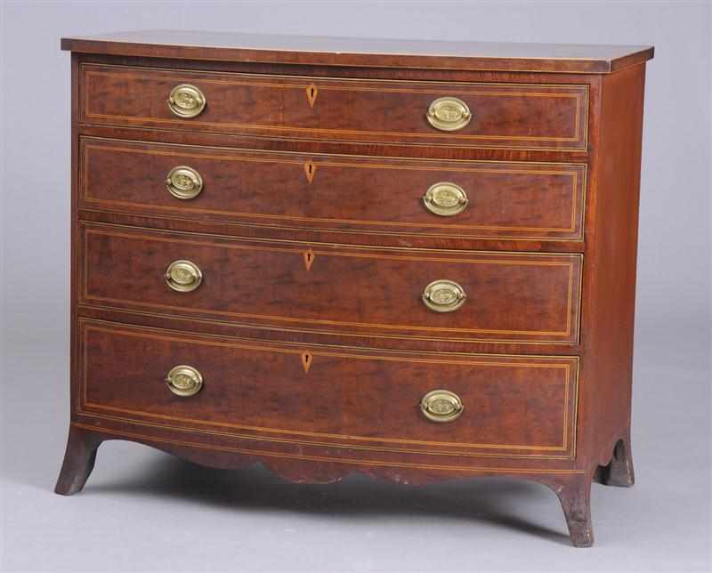 Appraisal: GEORGE III INLAID MAHOGANY BOW-FRONTED CHEST OF DRAWERS The drawers