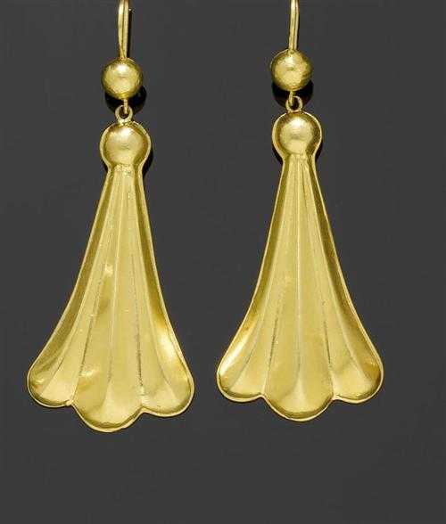 Appraisal: GOLD PENDANT EARRINGS LALAOUNIS Yellow gold Decorative pendant earrings with