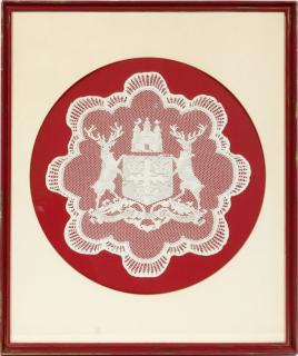 Appraisal: COAT OF ARMS LACE FRAMED DOILY COAT OF ARMS LACE