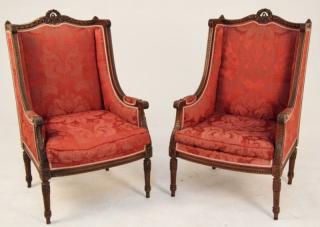 Appraisal: PAIR OF TH LOUIS XVI STYLE CARVED WALNUT BERGERES PAIR