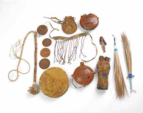 Appraisal: Collection of Native American material to include baskets a drum