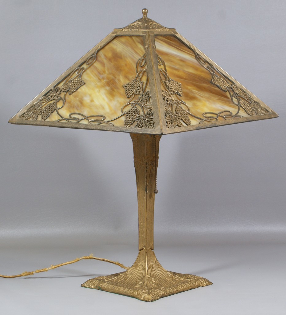 Appraisal: Leaded Glass Table Lamp with gilt metal base caramel slag