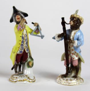 Appraisal: Lot of Meissen porcelain monkey musician figurines Lot of Meissen