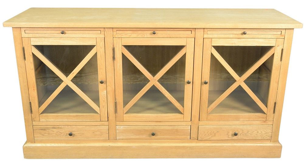 Appraisal: Restoration Hardware Oak Server having three glass doors over three