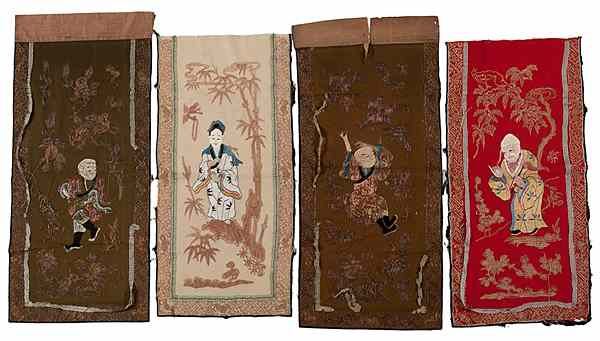 Appraisal: Chinese Embroideries Chinese late th century Four embroideries with gold