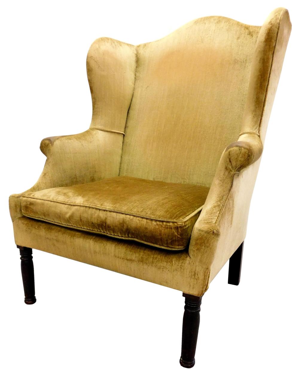 Appraisal: Wing chair th C rolled arms ring turned and tapered