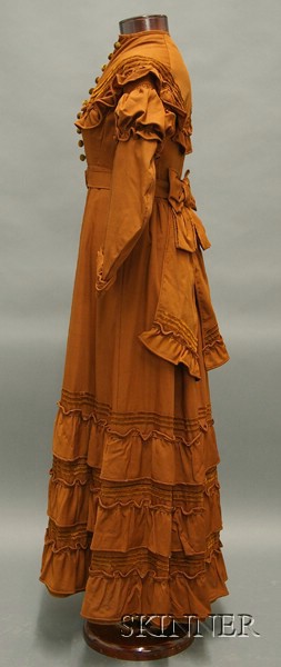 Appraisal: Lady's th Century Rust-colored Cotton and Velvet One-piece Day Dress