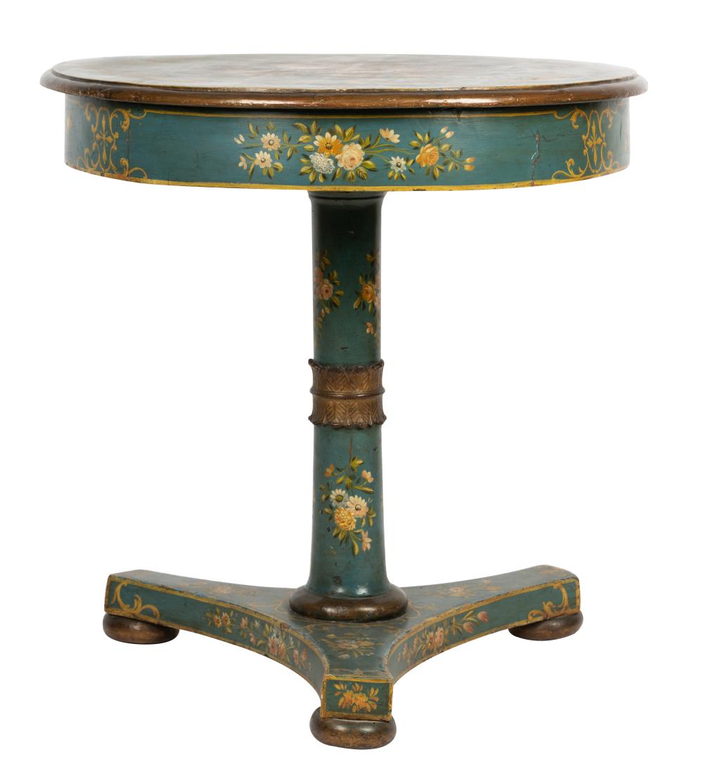 Appraisal: ITALIAN PAINTED WOOD CENTER TABLE th century gilt and polychrome-decorated