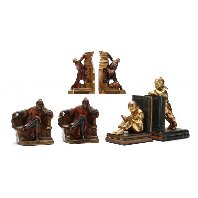 Appraisal: THREE FIGURAL NOVELTY BOOKENDS Circa - the first a pair