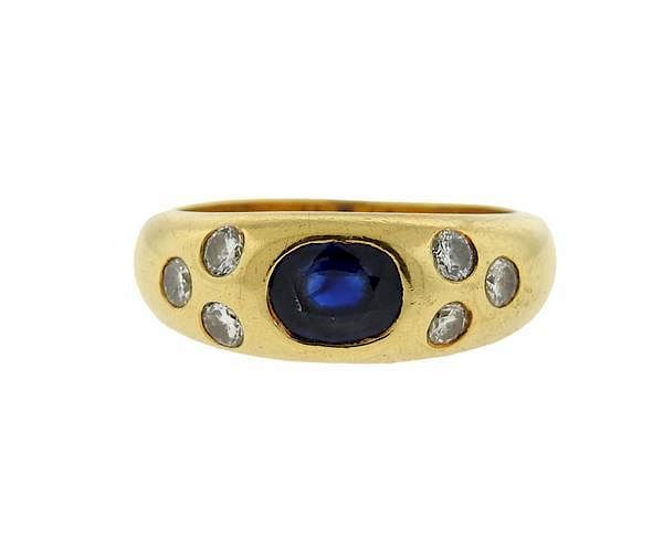 Appraisal: K Gold Diamond Sapphire Gypsy Band Ring METAL K Gold