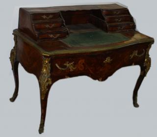 Appraisal: Best Louis XV Bureau Plat serpentine inlaid tulipwood bronze Dor