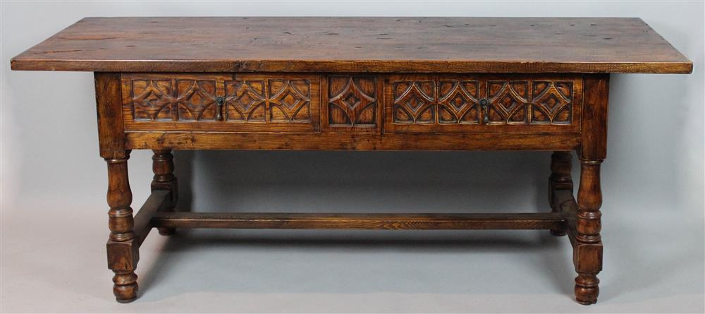 Appraisal: BAROQUE STYLE OAK AND ASH RECTANGULAR CENTER TABLE the apron