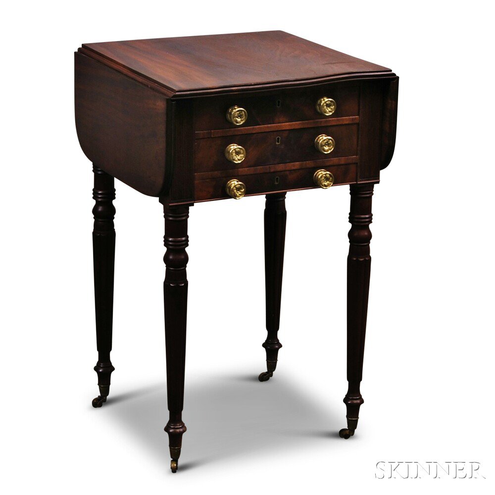 Appraisal: Classical Mahogany and Mahogany Veneer Sewing Table Massachusetts early th